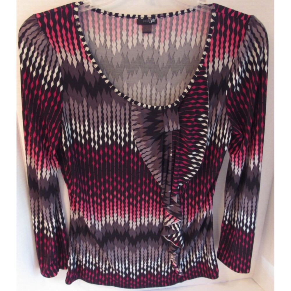 East 5th Womens Pullover Ruffle Top Size Small Red Black White Gray Pink LS